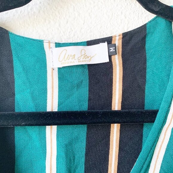Ava Sky Hawaii Striped Surplice V-Neck Blouse M - Picture 3 of 5